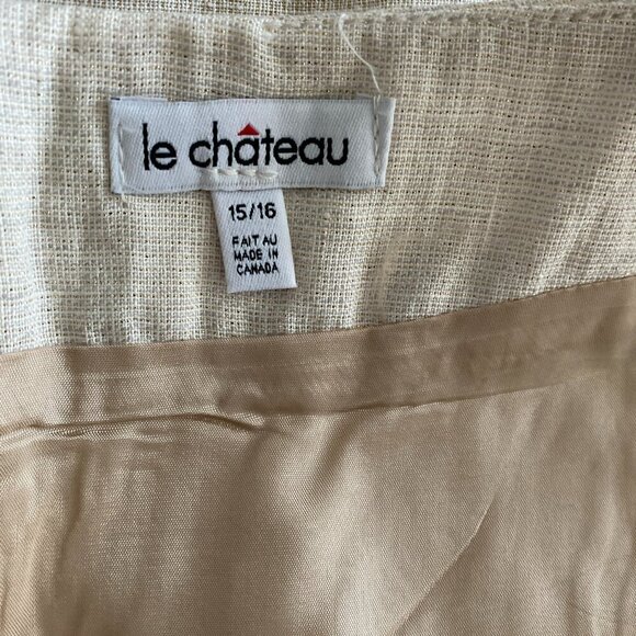 LE CHATEAU Cream Color 95% Linen Shimmery Knee Length Skirt Size 15/16 - Picture 4 of 7